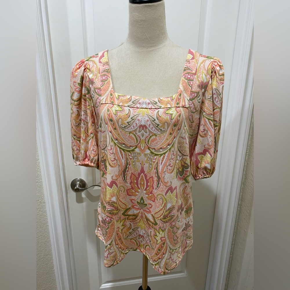 CeCe Multicolor Paisley Puff Sleeve Blouse